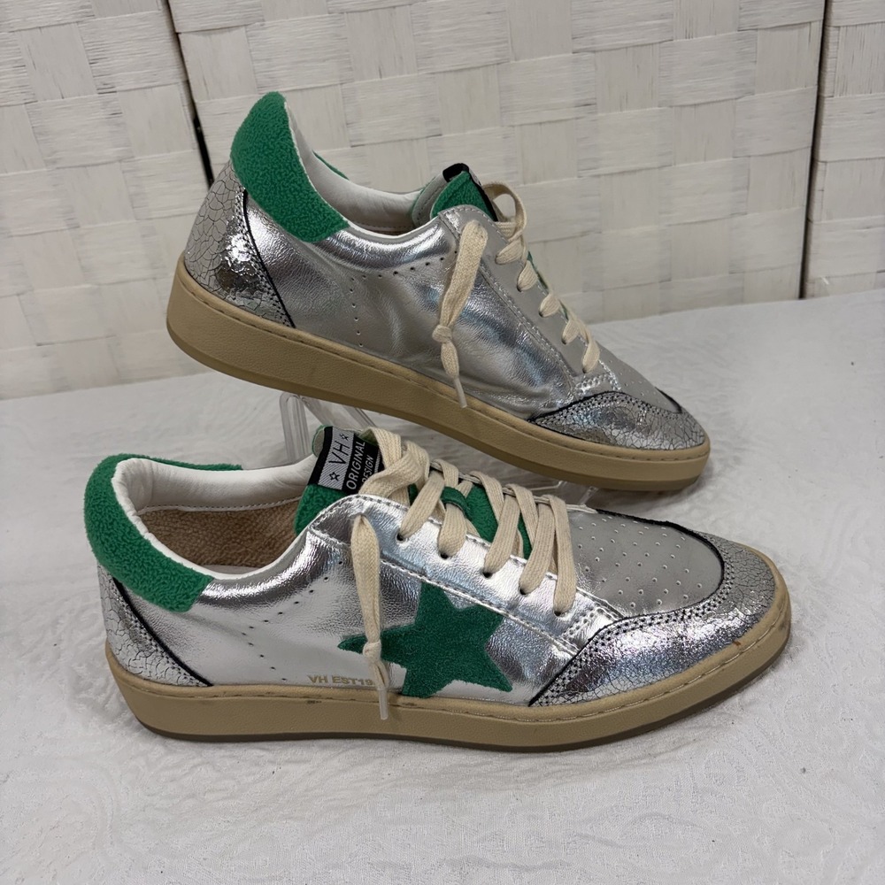 Vintage Havana Denisse metallic silver/green fuzzy star sneakers womens 10